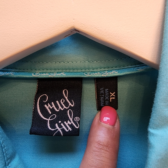 Cruel Girl Teal Long Sleeve XL Western Shirt with Pearl Snaps - Picture 3 of 5